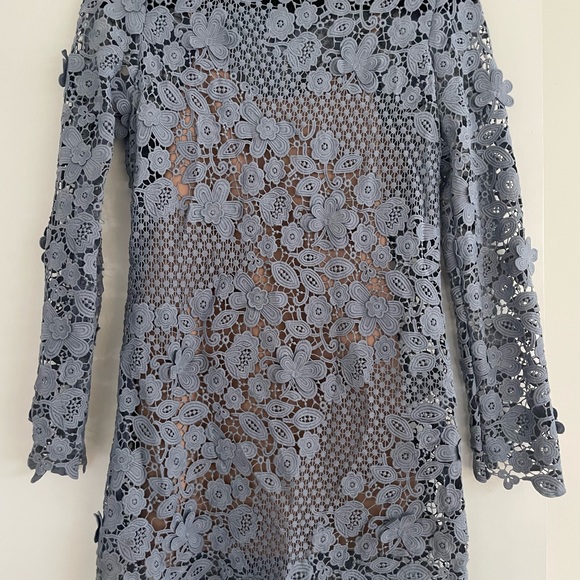 Self Portrait 3D Floral Lace Dress Dove Grey Size 4 - Picture 3 of 5